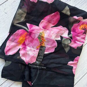 White House Black Market Black Scarf with Pink Floral Print